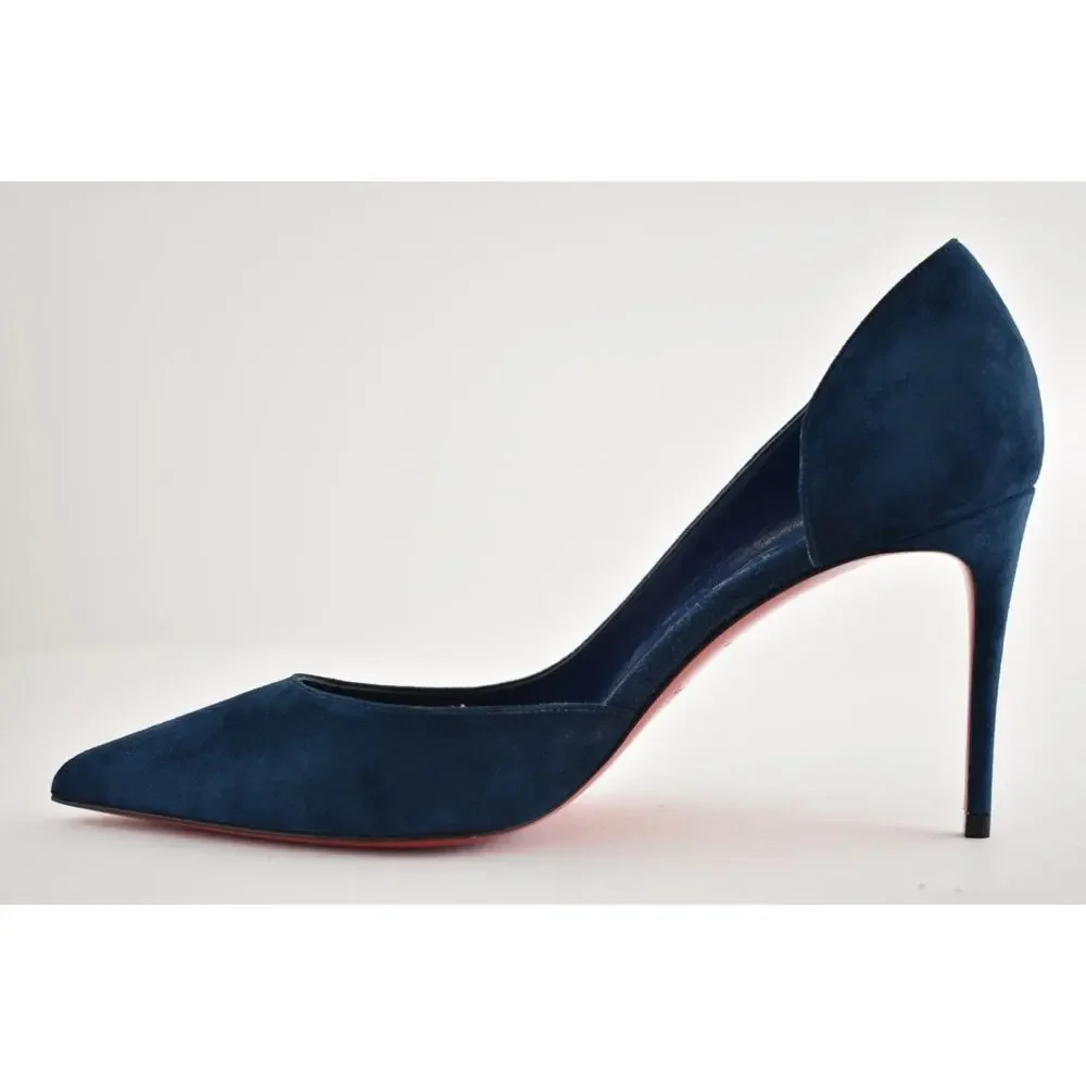Christian Louboutin Iriza 85 Last Night Navy Blue Suede D'orsay Heel Pump 39.5